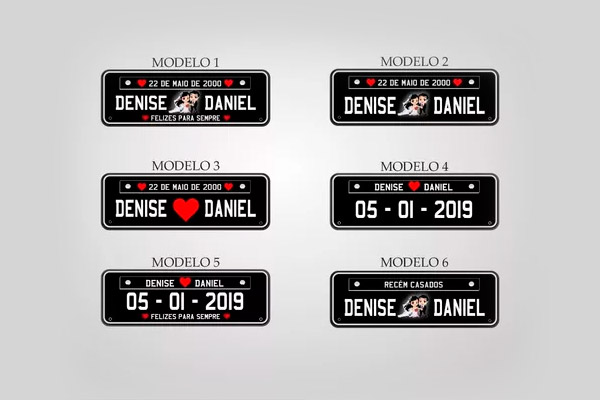 Placas personalizadas para carro casamento