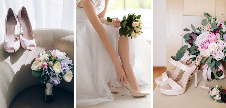 Casamento econômico: sapatos e sandálias para noivas em cores diferentes