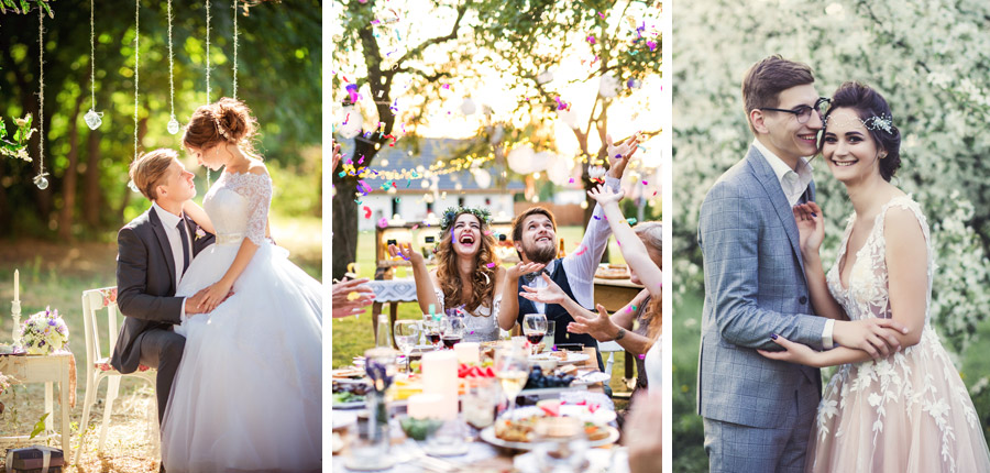 Fotos de casamento no jardim durante o dia