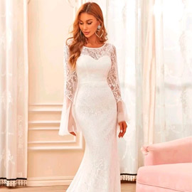 Vestido de noiva estilo sereia com mangas longas