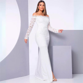 Vestido de noiva sereia manga longa em renda guipir